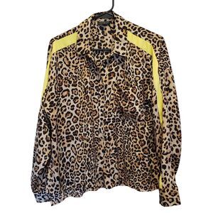 Topshop Leopard Animal Print Long Sleeve Shirt Women's SZ 6 Button Up Yellow Lin